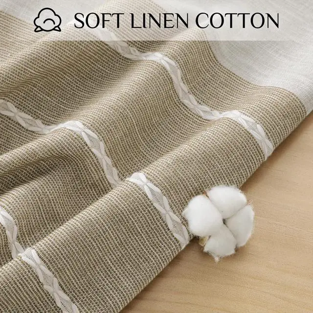 Alt view image 5 of 7 - Outdoor Linen Tablecloth Rectangle, Waterproof Cotton Boho Farmhouse Table Cloths with Tassel, Heavy Weight Wrinkle Free Table Cover for Picnic Camping Dining - 55 x 70 Inch, Coffee Lines