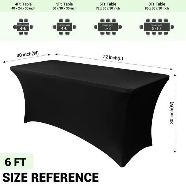 Alt view image 3 of 7 - 6ft Stretch Black Spandex Table Cloth 2 Pack for Folding Tables | Universal Fitted Rectangular Tablecloth Protector for Wedding, Trade Show, Vendor Stand, Party and Event