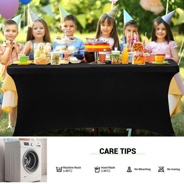 Alt view image 7 of 7 - 6ft Stretch Black Spandex Table Cloth 2 Pack for Folding Tables | Universal Fitted Rectangular Tablecloth Protector for Wedding, Trade Show, Vendor Stand, Party and Event