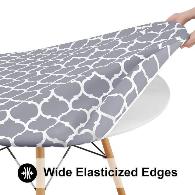 Alt view image 3 of 7 - Round Picnic Tablecloth, Waterproof Elastic Fitted Table Covers for 45" - 56" Tables, Wipeable Flannel Backed Vinyl Tablecloths for Camping, Indoor, Outdoor, Grey & White