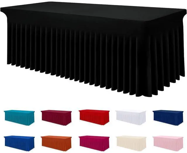 Main image of Spandex Elastic Fitted Table Cloth Skirt for 6FT Rectangle Table | Stretch Washable Table Cloth, Banquet Table Cover for Wedding, Party, Indoor & Trade Shows, (Black, 72Lx30Wx30H)