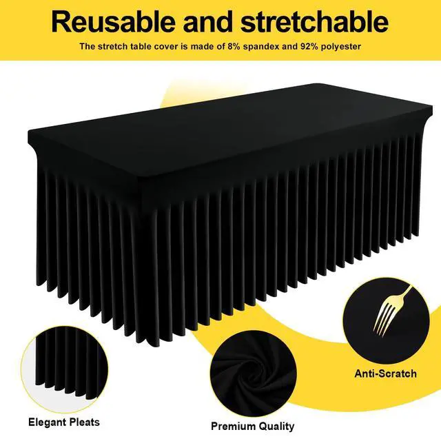 Alt view image 3 of 7 - Spandex Elastic Fitted Table Cloth Skirt for 6FT Rectangle Table | Stretch Washable Table Cloth, Banquet Table Cover for Wedding, Party, Indoor & Trade Shows, (Black, 72Lx30Wx30H)