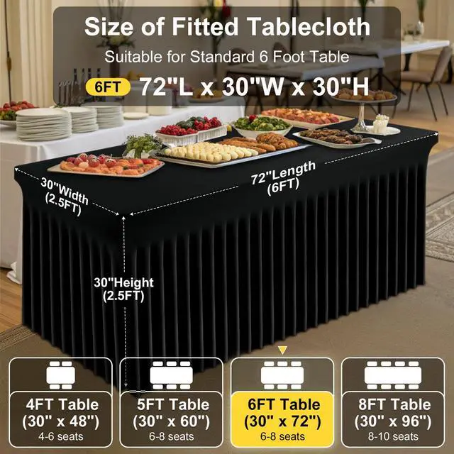 Alt view image 5 of 7 - Spandex Elastic Fitted Table Cloth Skirt for 6FT Rectangle Table | Stretch Washable Table Cloth, Banquet Table Cover for Wedding, Party, Indoor & Trade Shows, (Black, 72Lx30Wx30H)