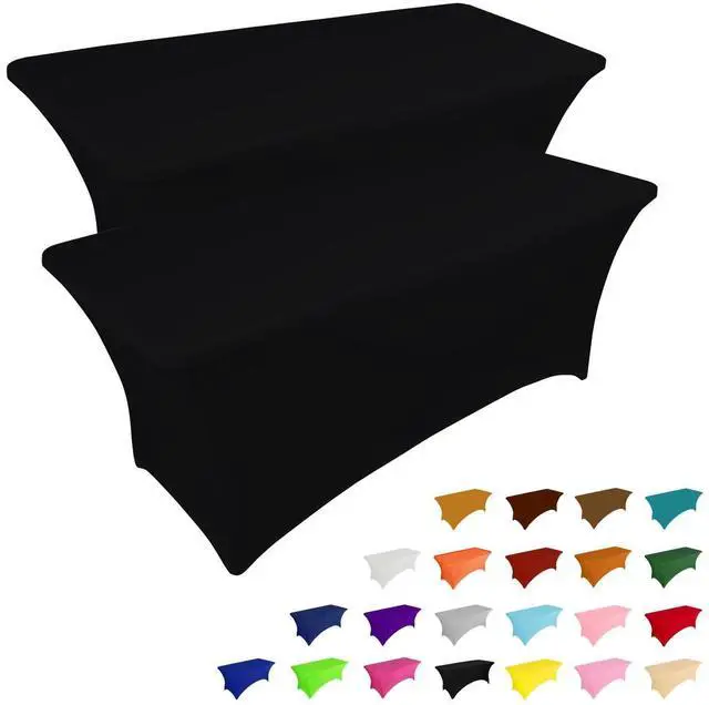 Main image of 2 Pack 6FT Black Table Cloth for Rectangular Spandex Table Cover | Fitted Events Stretch Covers Washable Spandex Tablecloth Protector for Party, Wedding, Cocktail, Banquet, Festival