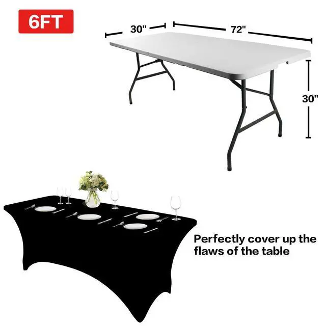 Alt view image 3 of 6 - 2 Pack 6FT Black Table Cloth for Rectangular Spandex Table Cover | Fitted Events Stretch Covers Washable Spandex Tablecloth Protector for Party, Wedding, Cocktail, Banquet, Festival