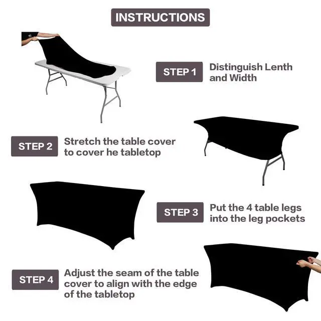 Alt view image 4 of 6 - 2 Pack 6FT Black Table Cloth for Rectangular Spandex Table Cover | Fitted Events Stretch Covers Washable Spandex Tablecloth Protector for Party, Wedding, Cocktail, Banquet, Festival