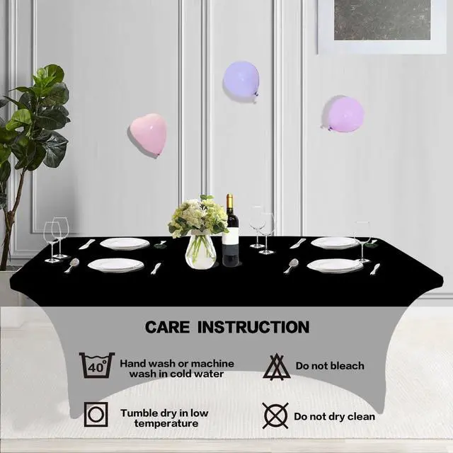 Alt view image 5 of 6 - 2 Pack 6FT Black Table Cloth for Rectangular Spandex Table Cover | Fitted Events Stretch Covers Washable Spandex Tablecloth Protector for Party, Wedding, Cocktail, Banquet, Festival