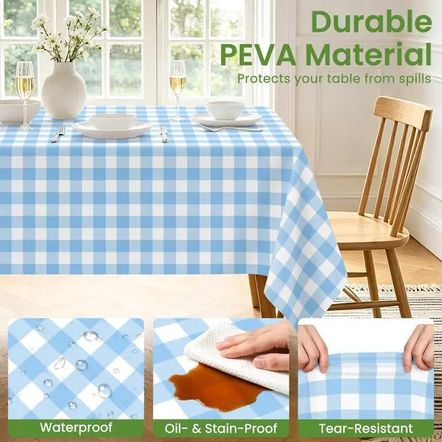 Alt view image 4 of 7 - 6 Pack Blue and White Checkered Tablecloth, Blue Plastic Table Cloths for Parties Disposable, 54 x 108 inch Waterproof Blue Gingham Camping Tablecloth for Birthday, Party, Picnic