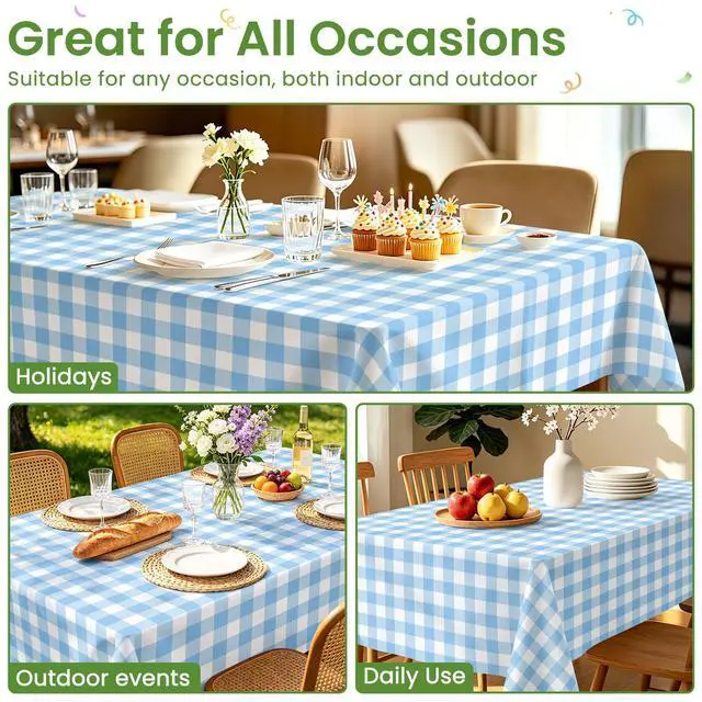 Alt view image 5 of 7 - 6 Pack Blue and White Checkered Tablecloth, Blue Plastic Table Cloths for Parties Disposable, 54 x 108 inch Waterproof Blue Gingham Camping Tablecloth for Birthday, Party, Picnic