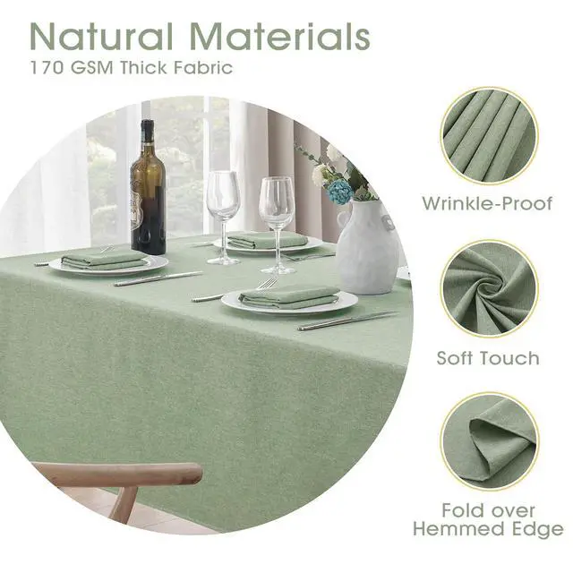 Alt view image 3 of 7 - Rectangle Tablecloth Waterproof Linen Textured Table Cloth Stain and Wrinkle Resistant Washable, Decorative Fabric Table Cover for Dining, Party and Camping (Sage Green, 52 * 70)