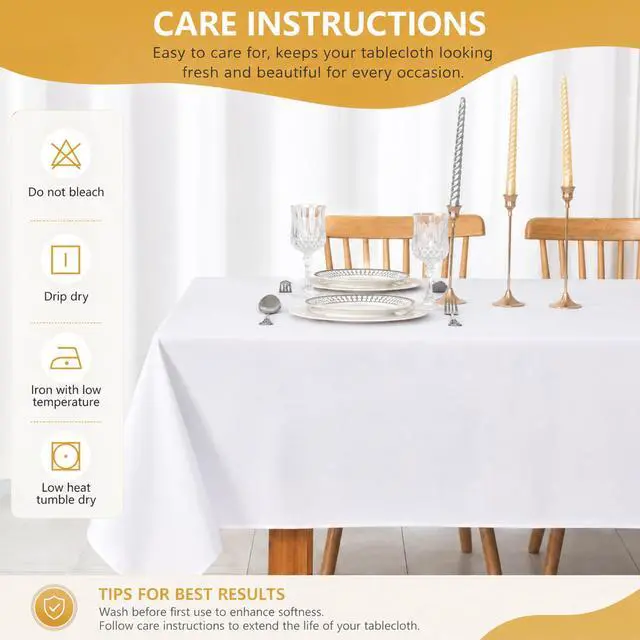 Alt view image 4 of 7 - 2-Pack 60x102 inch White Table Cloths, Solid Stain and Wrinkle Resistant Oblong Tablecloth, Premium Plain Weave Polyester Fabric Rectangle Table Linen Covers for Hotel, Wedding