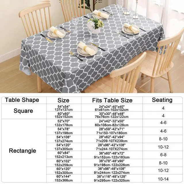 Alt view image 7 of 7 - Rectangle Table Cloth, Flannel Backed Vinyl Tablecloth, 60"x84" | Waterproof Plastic Tablecloths, Wipeable Table Cover for Dining, Indoor and Outdoor (Grey)