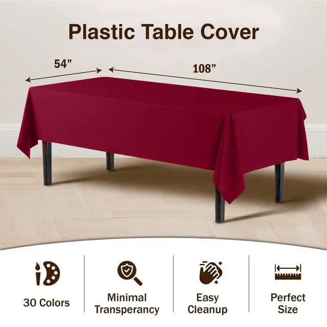 Alt view image 3 of 7 - Plastic Table Cloth Disposable 6 Pack - 54 x 108 Inch Rectangle Tablecloth for 6 Foot Tables - Waterproof Table Cover for Party Wedding Birthday Graduation BBQ Catering