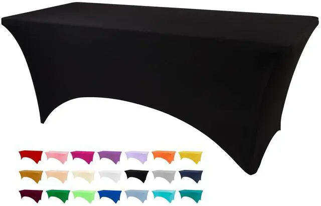 Main image of 6ft Black Stretch Spandex Fitted Table Cloth for 6 Foot Tables | GRS-Certified Eco-Friendly Fabric, Elastic Fit Rectangle Tablecloth, Washable, Wrinkle-Free, For Events & Parties