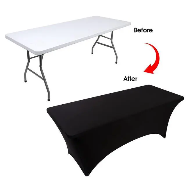 Alt view image 3 of 6 - 6ft Black Stretch Spandex Fitted Table Cloth for 6 Foot Tables | GRS-Certified Eco-Friendly Fabric, Elastic Fit Rectangle Tablecloth, Washable, Wrinkle-Free, For Events & Parties