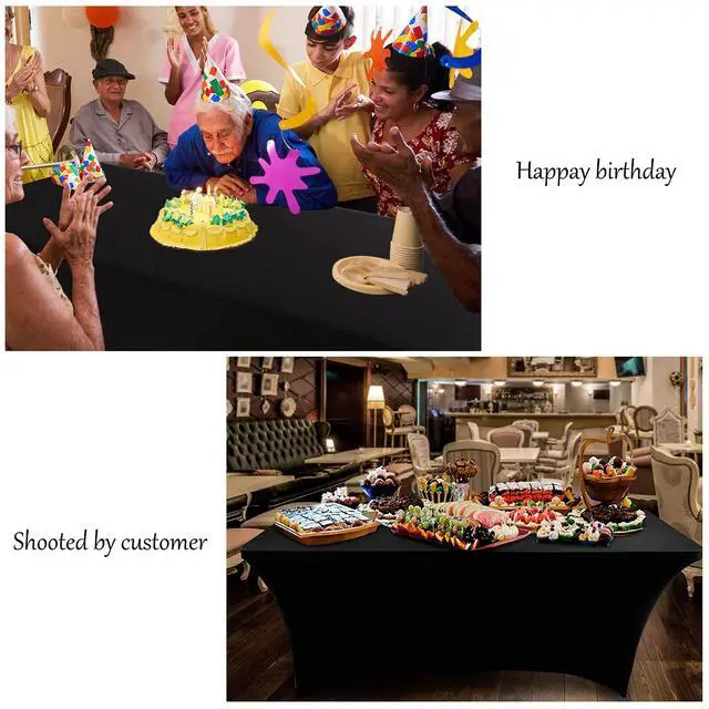 Alt view image 5 of 6 - 6ft Black Stretch Spandex Fitted Table Cloth for 6 Foot Tables | GRS-Certified Eco-Friendly Fabric, Elastic Fit Rectangle Tablecloth, Washable, Wrinkle-Free, For Events & Parties