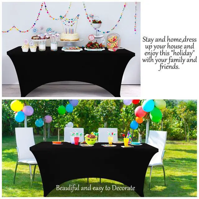 Alt view image 6 of 6 - 6ft Black Stretch Spandex Fitted Table Cloth for 6 Foot Tables | GRS-Certified Eco-Friendly Fabric, Elastic Fit Rectangle Tablecloth, Washable, Wrinkle-Free, For Events & Parties