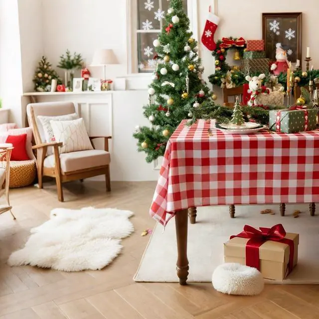 Alt view image 2 of 7 - Waterproof Checkered Tablecloth Fabric - Rectangle 58x84 Inch Classic Gingham Buffalo Plaid Table Cloth for Indoor/Outdoor Use - Washable Table Cover for Kitchen, BBQs, and Parties