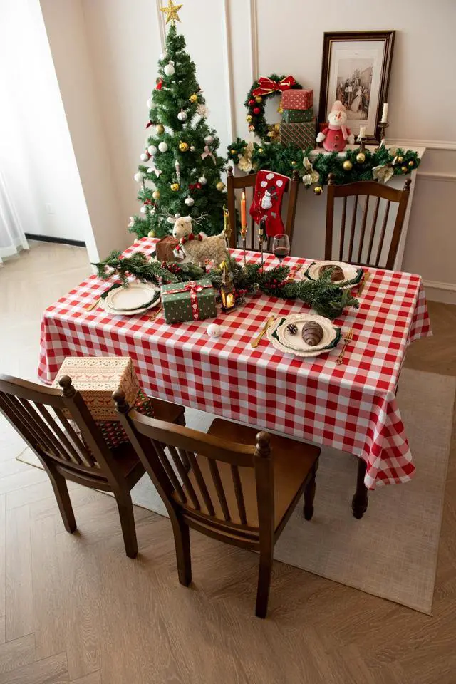 Alt view image 3 of 7 - Waterproof Checkered Tablecloth Fabric - Rectangle 58x84 Inch Classic Gingham Buffalo Plaid Table Cloth for Indoor/Outdoor Use - Washable Table Cover for Kitchen, BBQs, and Parties