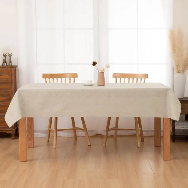 Alt view image 7 of 7 - Beige Faux Linen Rectangle Tablecloth 54 x 80 Inch for Dining Room | Linen Texture Table Cover, Wrinkle and Stain Resistant, Durable and Washable Table Cloth for Kitchen Party Home Decor
