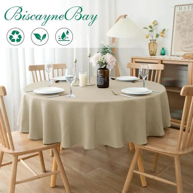 Alt view image 2 of 7 - Textured Fabric Round Tablecloths 60" for Round Tables diameters from 28" to 48", Natural Water Resistant Folding Table Covers Washable for Dining, Kitchen, Wedding, Parties etc