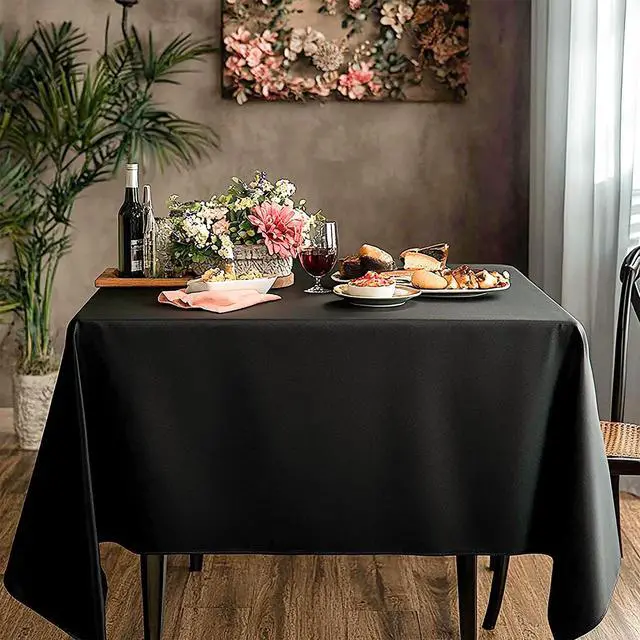 Alt view image 2 of 6 - 1 Pack Black Square Tablecloths 52x52 Inch for Dining Tables | Washable Decorative Linen Polyester Table Cover for Banquets Buffets Parties and Weddings