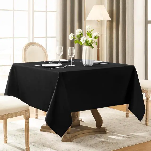 Alt view image 4 of 6 - 1 Pack Black Square Tablecloths 52x52 Inch for Dining Tables | Washable Decorative Linen Polyester Table Cover for Banquets Buffets Parties and Weddings