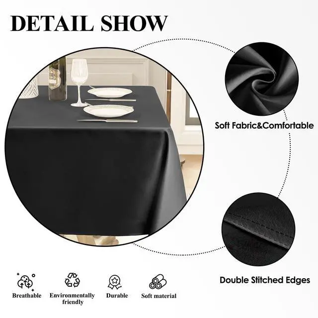 Alt view image 5 of 6 - 1 Pack Black Square Tablecloths 52x52 Inch for Dining Tables | Washable Decorative Linen Polyester Table Cover for Banquets Buffets Parties and Weddings