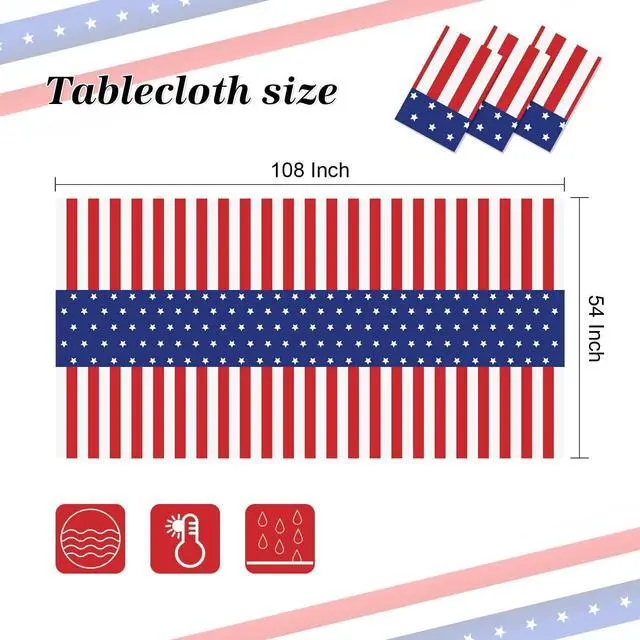 Alt view image 2 of 7 - 3 Pack Patriotic Tablecloths,american Flag Tablecloth,Patriotic Decorations | Disposable Plastic Tablecloths 54"x108",Red White and Blue Tablecloth Party Decorations for 4th of july Veterans Day