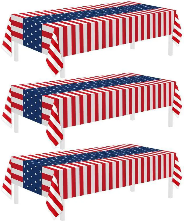 Main image of 3 Pack Patriotic Tablecloths,american Flag Tablecloth,Patriotic Decorations | Disposable Plastic Tablecloths 54"x108",Red White and Blue Tablecloth Party Decorations for 4th of july Veterans Day