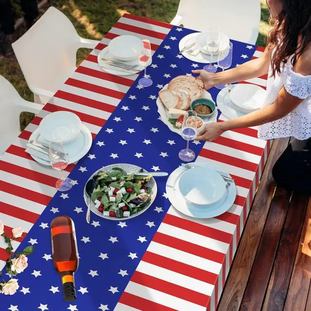 Alt view image 4 of 7 - 3 Pack Patriotic Tablecloths,american Flag Tablecloth,Patriotic Decorations | Disposable Plastic Tablecloths 54"x108",Red White and Blue Tablecloth Party Decorations for 4th of july Veterans Day
