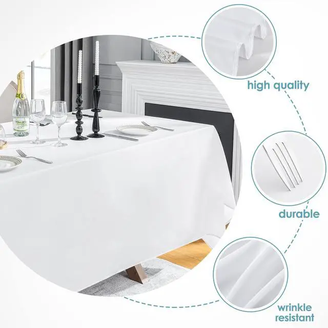 Alt view image 3 of 6 - 1 Pack 90 * 132inch White Rectangle Tablecloth for 6ft Tables | Stain & Wrinkle Resistant Polyester Rectangular Table Cloth for Kitchen Dining Wedding Banquet Decoration