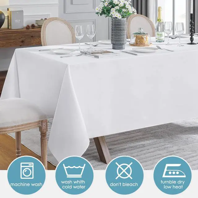 Alt view image 4 of 6 - 1 Pack 90 * 132inch White Rectangle Tablecloth for 6ft Tables | Stain & Wrinkle Resistant Polyester Rectangular Table Cloth for Kitchen Dining Wedding Banquet Decoration