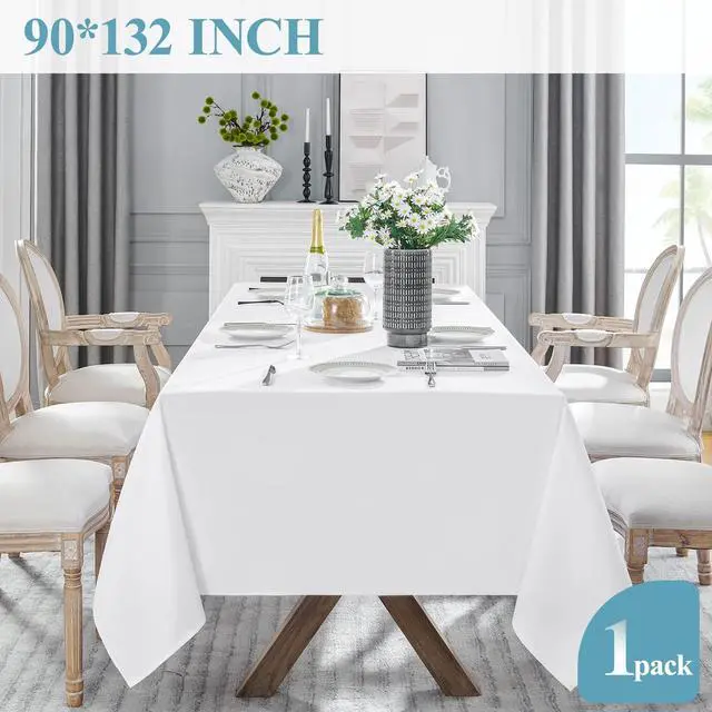 Alt view image 5 of 6 - 1 Pack 90 * 132inch White Rectangle Tablecloth for 6ft Tables | Stain & Wrinkle Resistant Polyester Rectangular Table Cloth for Kitchen Dining Wedding Banquet Decoration