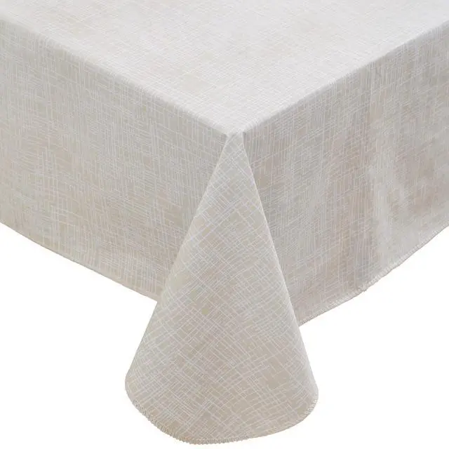 Main image of Heavy Duty Vinyl Tablecloth with Flannel Backing Waterproof Oil-Proof Plastic Table Cloth Stain-Resistant Wipeable Rectangle or Square Table Cover for Indoor and Outdoor (Beige Striped,60x84 Inch)