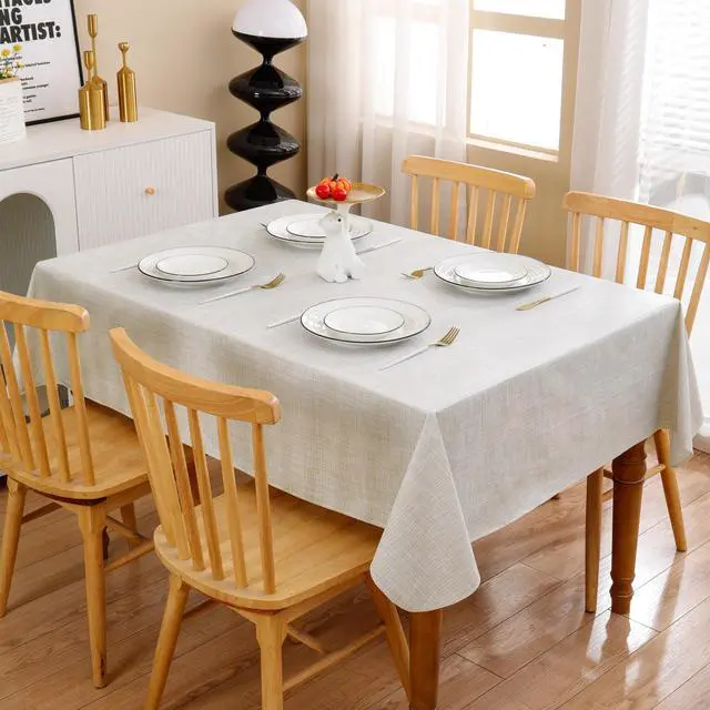 Alt view image 3 of 6 - Heavy Duty Vinyl Tablecloth with Flannel Backing Waterproof Oil-Proof Plastic Table Cloth Stain-Resistant Wipeable Rectangle or Square Table Cover for Indoor and Outdoor (Beige Striped,60x84 Inch)