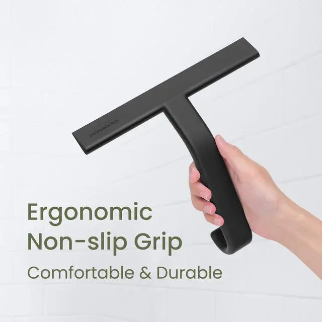 Alt view image 5 of 7 - Shower Squeegee with Built-in Hook, 10-Inch Black | Award-Winning Design, All-One-Piece Soft-Touch Silicone, for Glass Door, Bathroom, Window, Mirror, Tile Wall, Car