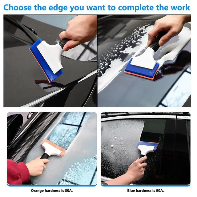 Alt view image 4 of 7 - 2PCS Double Edge Blade Small Rubber Squeegee 5-inch Handy Window Shower Squeegee Auto Water Blade for Car Windshield, Window, Mirror, Glass Door, Ice Snow Removal Scraper Tool