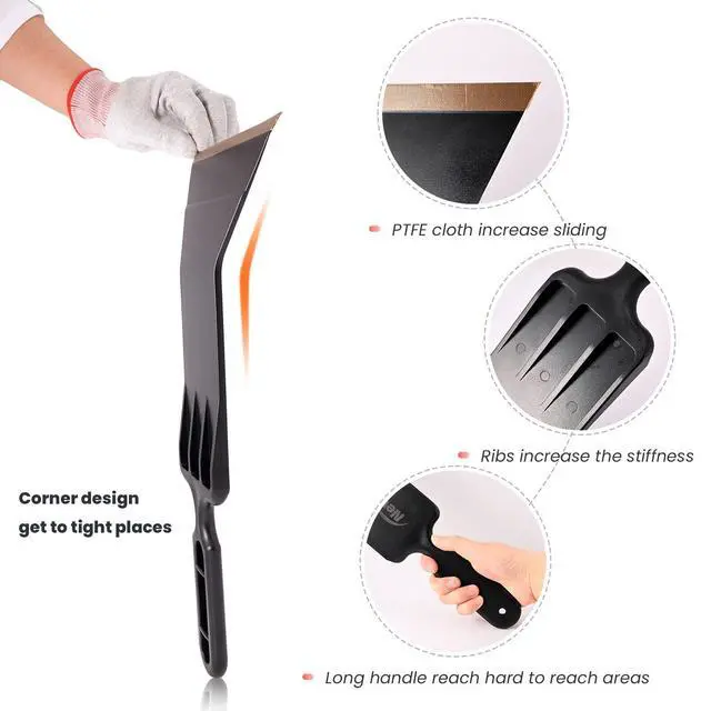 Alt view image 3 of 6 - Window Tint Tools Bulldozer Squeegee Kit, Long Handle Tint Tools | Black Wide Mouth & Scrubber Paddle Scraper with Spare Scouring Pads for Windshield Cleaning Back Rear Window Film Installing
