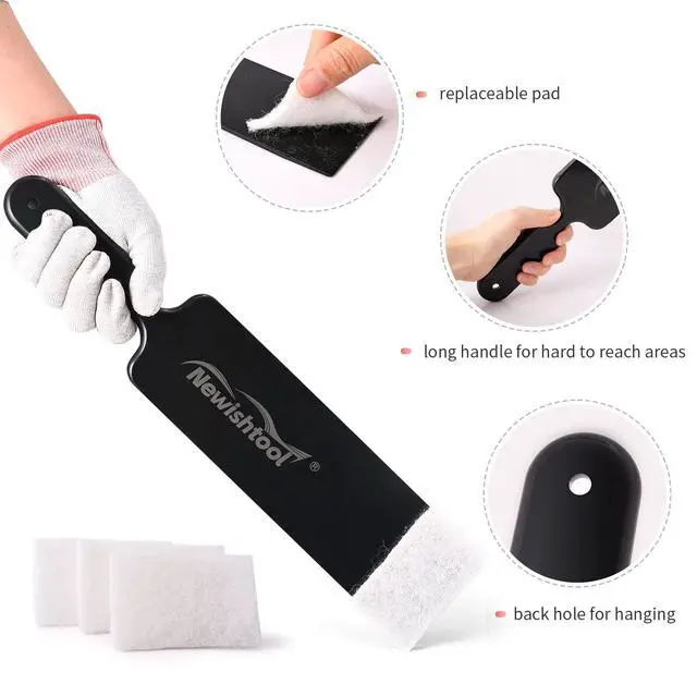 Alt view image 4 of 6 - Window Tint Tools Bulldozer Squeegee Kit, Long Handle Tint Tools | Black Wide Mouth & Scrubber Paddle Scraper with Spare Scouring Pads for Windshield Cleaning Back Rear Window Film Installing