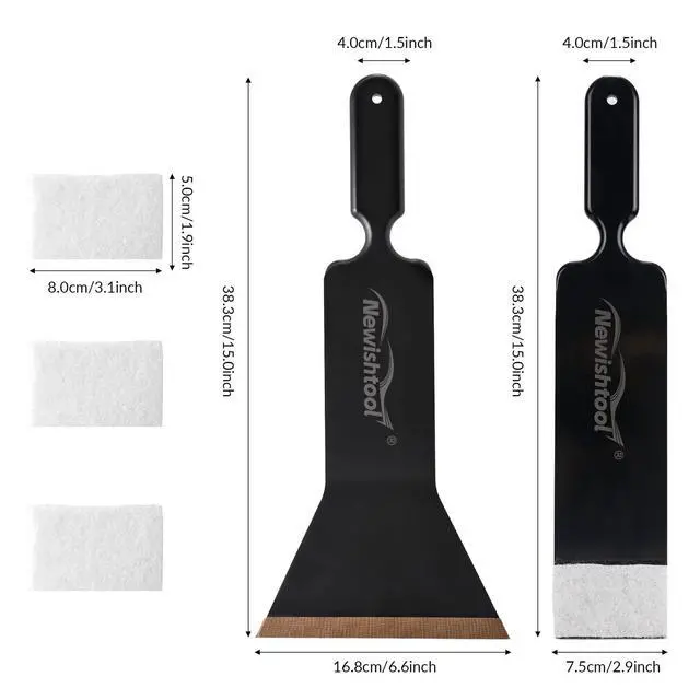Alt view image 6 of 6 - Window Tint Tools Bulldozer Squeegee Kit, Long Handle Tint Tools | Black Wide Mouth & Scrubber Paddle Scraper with Spare Scouring Pads for Windshield Cleaning Back Rear Window Film Installing