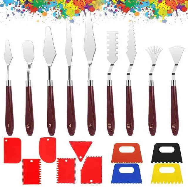 Main image of 19 PCS Painting Spatula Set, Stainless Steel Palette Knife Set with Art Paint Scrapers, Paint Spatula Tools for Oil Canvas, Watercolor, Acrylic Painting