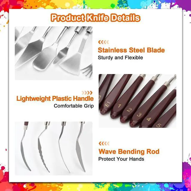 Alt view image 2 of 7 - 19 PCS Painting Spatula Set, Stainless Steel Palette Knife Set with Art Paint Scrapers, Paint Spatula Tools for Oil Canvas, Watercolor, Acrylic Painting