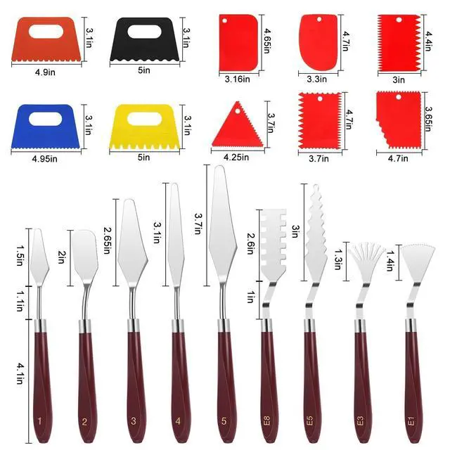 Alt view image 5 of 7 - 19 PCS Painting Spatula Set, Stainless Steel Palette Knife Set with Art Paint Scrapers, Paint Spatula Tools for Oil Canvas, Watercolor, Acrylic Painting