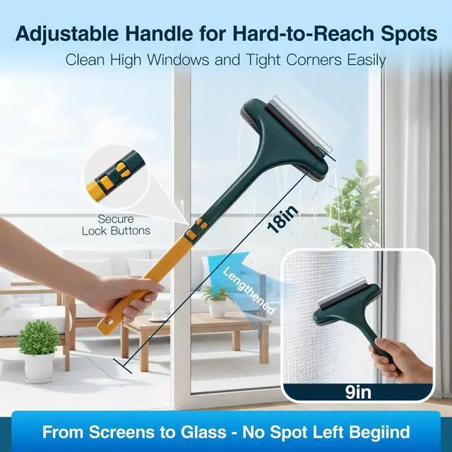 Alt view image 4 of 6 - Window Mesh Screen Cleaner Brush 2 in 1 Double Sided Cleaning Tool Kit Outdoor Squeegee Washer for Glass Scrubber Multifunctional Wet & Dry Long Limpiador De Ventanas De Vidrio Scraper