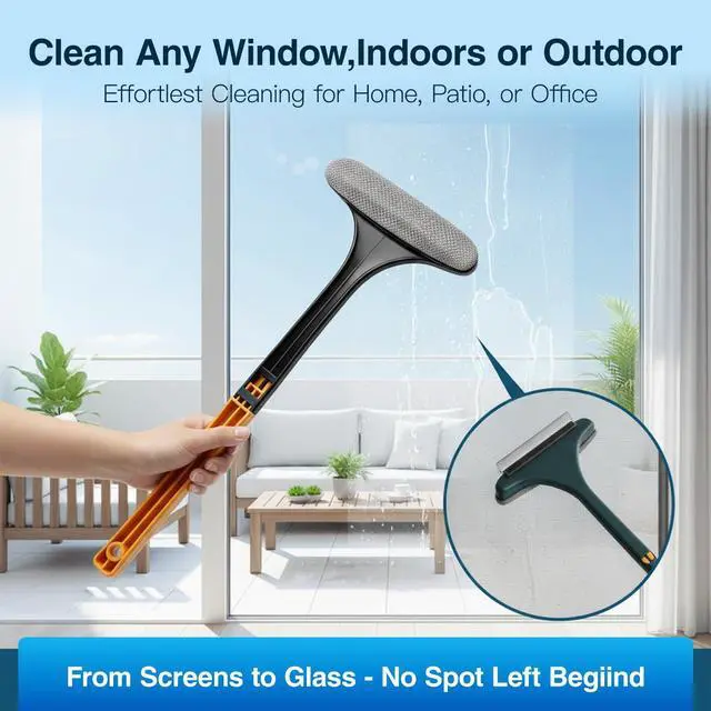 Alt view image 3 of 6 - Window Mesh Screen Cleaner Brush 2 in 1 Double Sided Cleaning Tool Kit Outdoor Squeegee Washer for Glass Scrubber Multifunctional Wet & Dry Long Limpiador De Ventanas De Vidrio Scraper