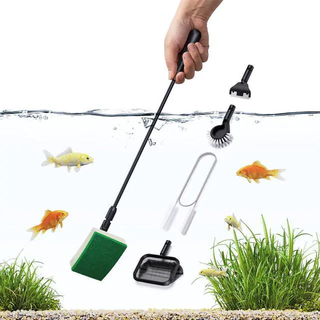 Main image of Algae Scraper Small Fish Tank Cleaner for Glass Algae Scrubber Set | 5in1 Aquariums Cleaning kit with Seaweed Scraper, Flat Sponge, Fish Net, Clean Brush, Tube Brush for Freshwater turtle Tanks