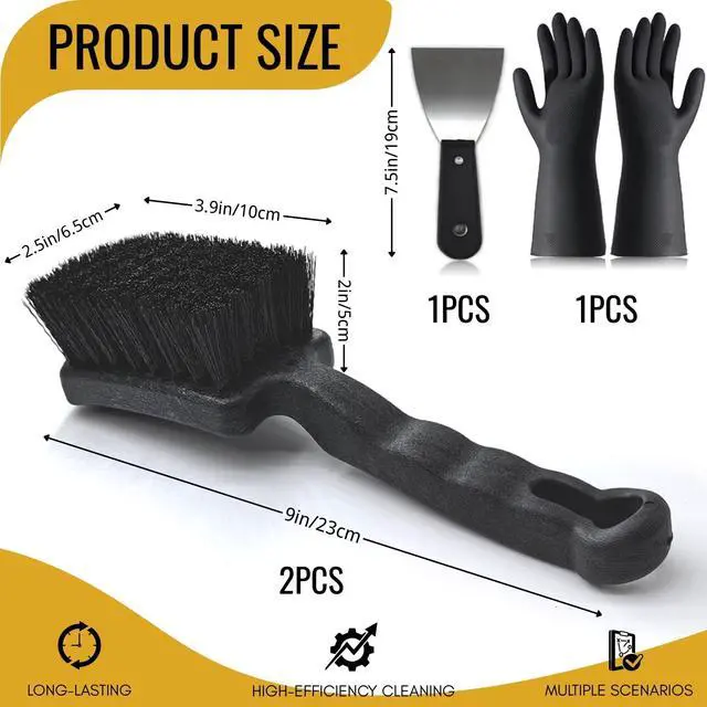 Alt view image 2 of 7 - 2 Pack Horse Bucket Brush Water Trough Scrub Brush, Stiff Bristle | Heavy-Duty Non-Slip Handle, Includes Cleaning Scraper and Gloves for Livestock Farms, Feed Troughs, Barns and Outdoor Use