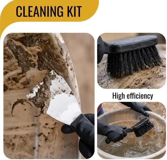 Alt view image 7 of 7 - 2 Pack Horse Bucket Brush Water Trough Scrub Brush, Stiff Bristle | Heavy-Duty Non-Slip Handle, Includes Cleaning Scraper and Gloves for Livestock Farms, Feed Troughs, Barns and Outdoor Use