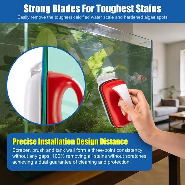 Alt view image 5 of 7 - Small Aquarium Cleaning Tool Fish Tank Strong Magnetic Algae Scraper Glass Cleaner Floating Scrubber Brush with 2 Detachable Scrapers for Cleaning Debris and Algae (Size S)